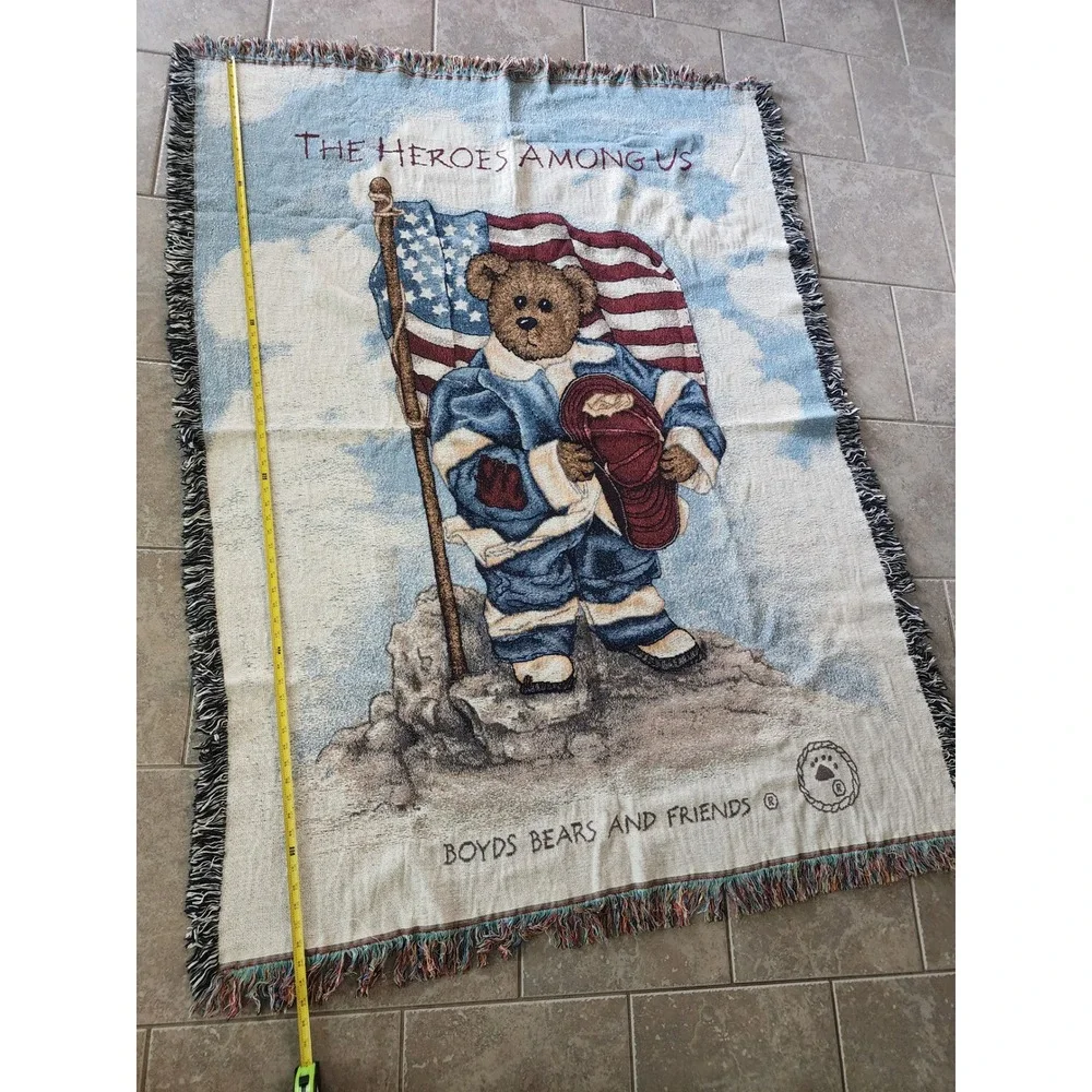 Boyds Bears The Heroes Among Us Woven Throw Blanket 2002 Limited Edition 68x48